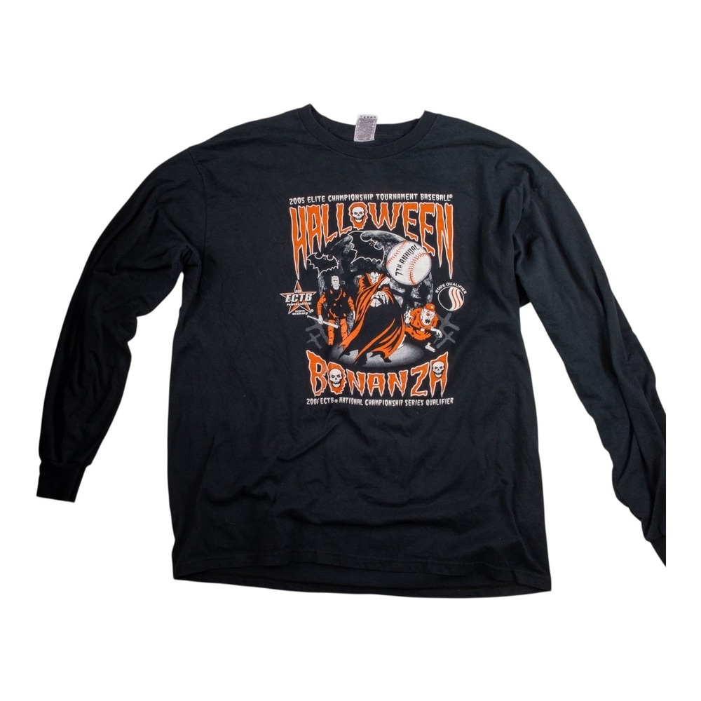 Men's Baseball Bonaza T Shirt Size Large Black Long Sleeve Crew Neck Cotton